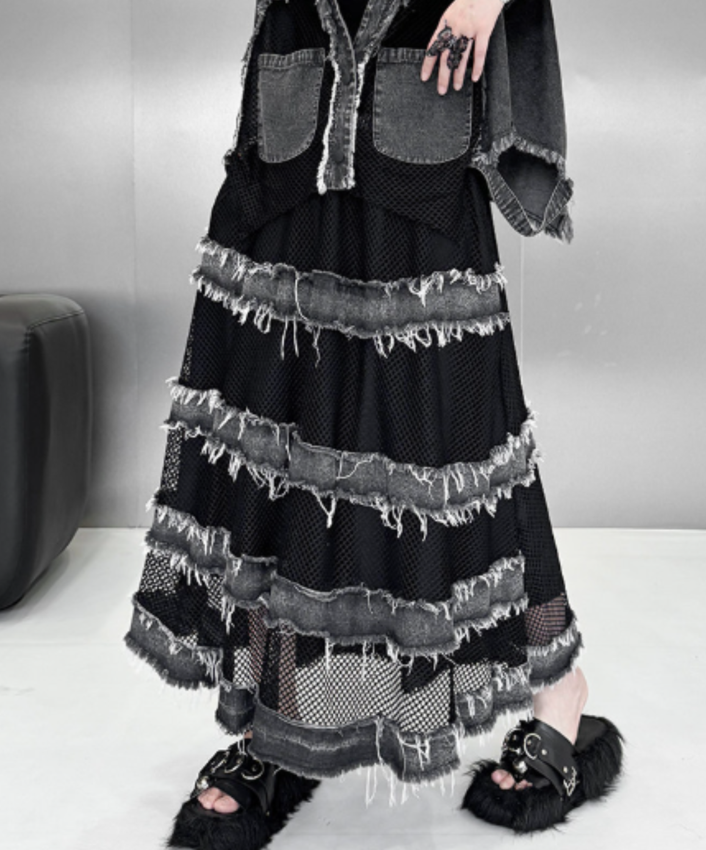 mesh patchwork with elastic waist skirt EN2999