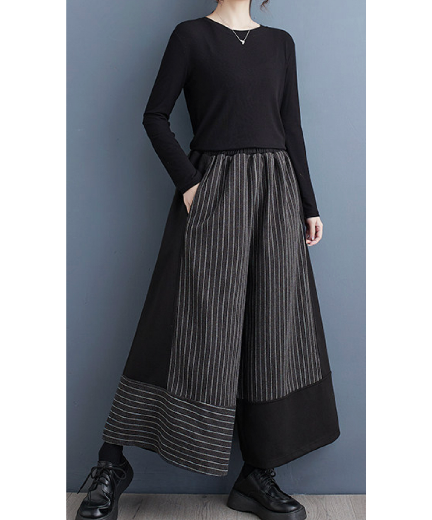 thin stripe patchwork wide pants EN2778