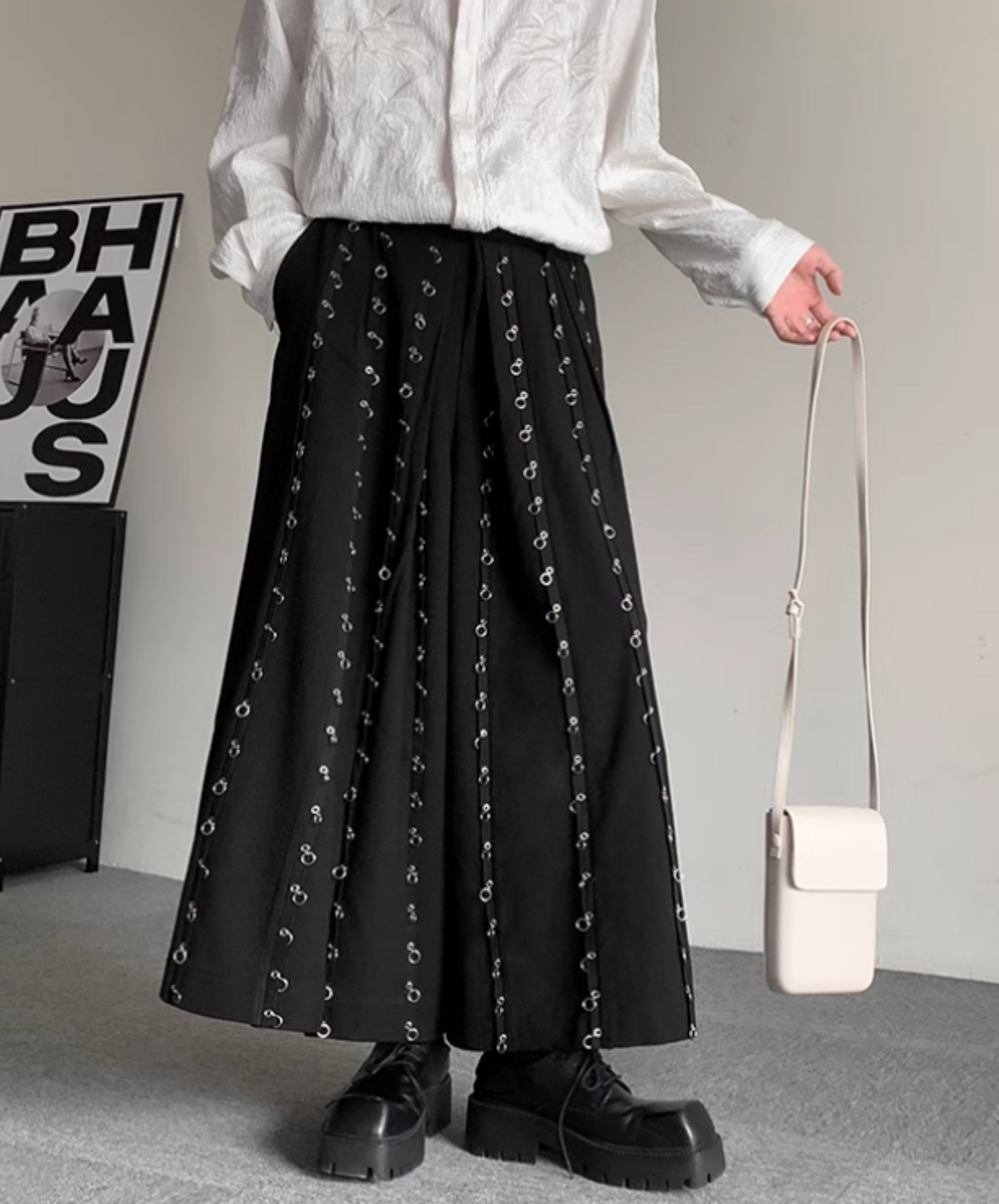 dark metal hoop wide pants EN1899