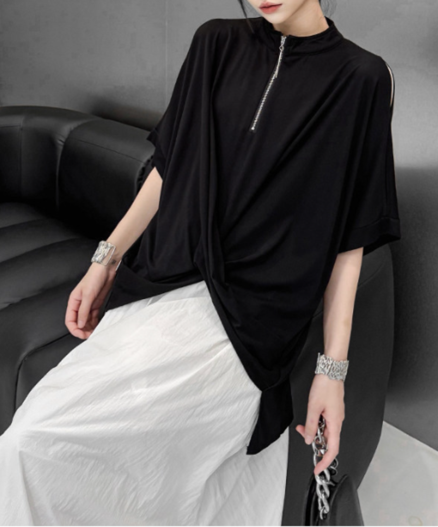 crossover hem zip t-shirt EN2891