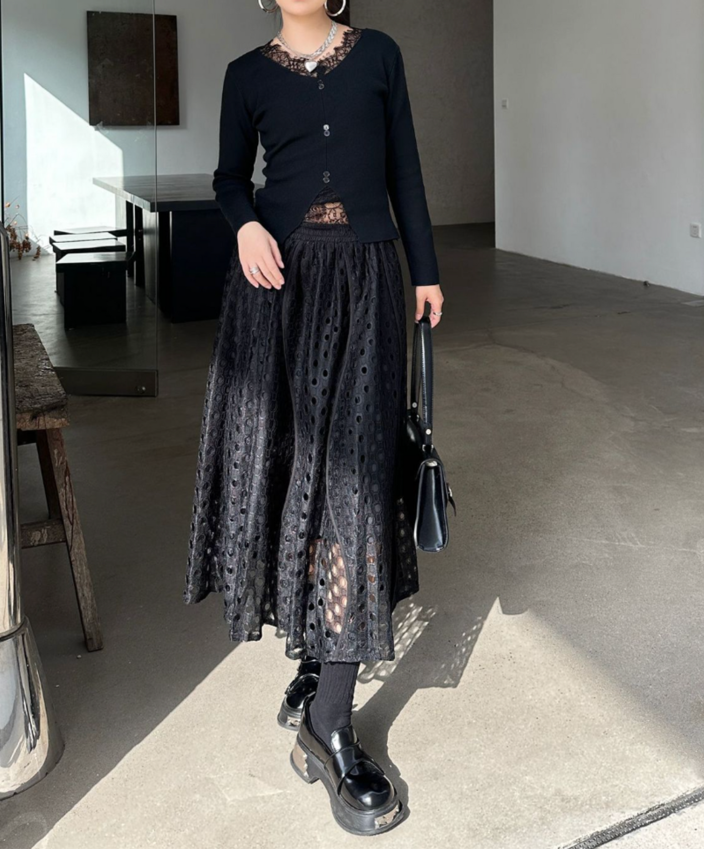 dark eyelet lace a-line skirt EN2335