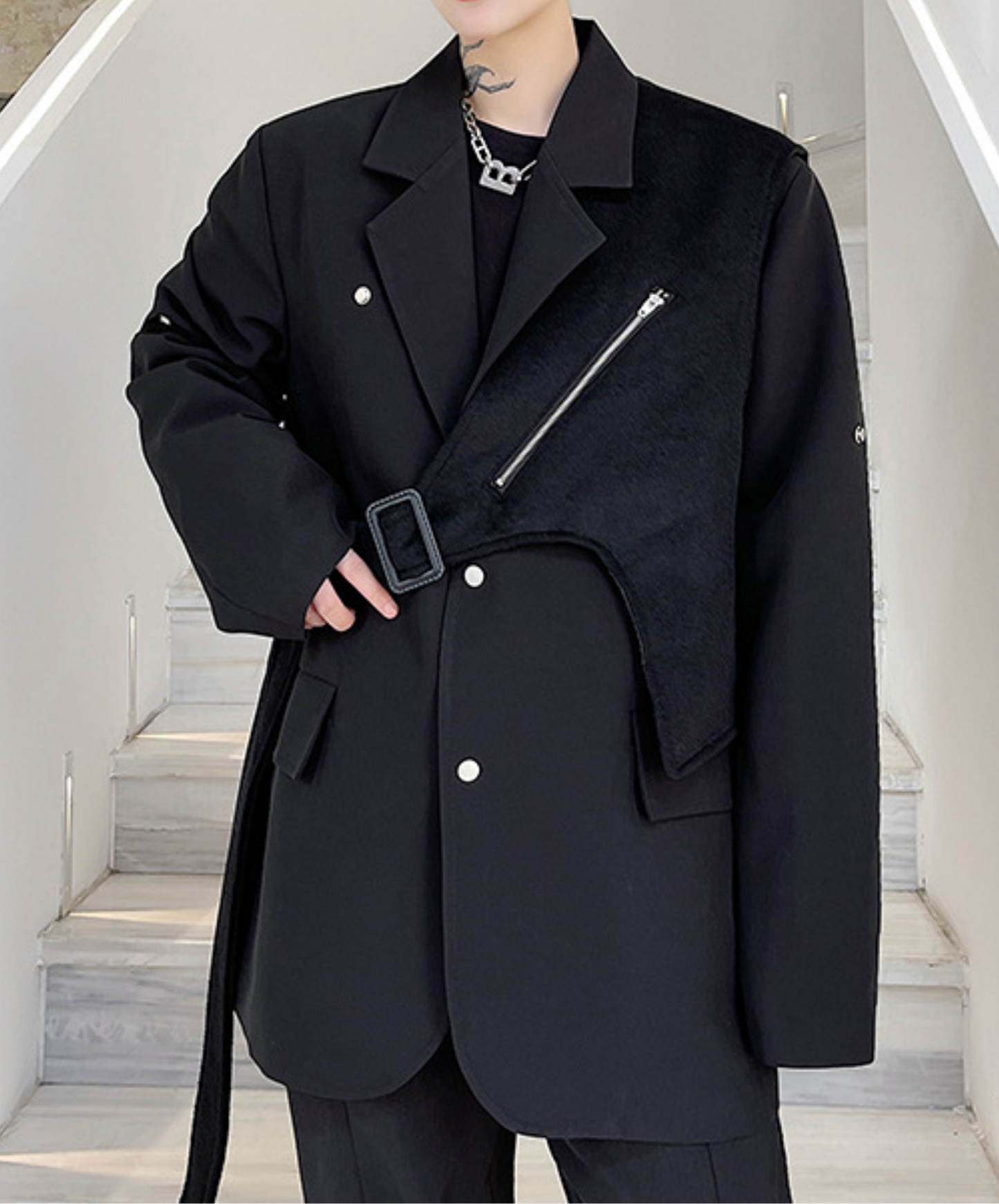 dark irregular design mix jacket EN2406