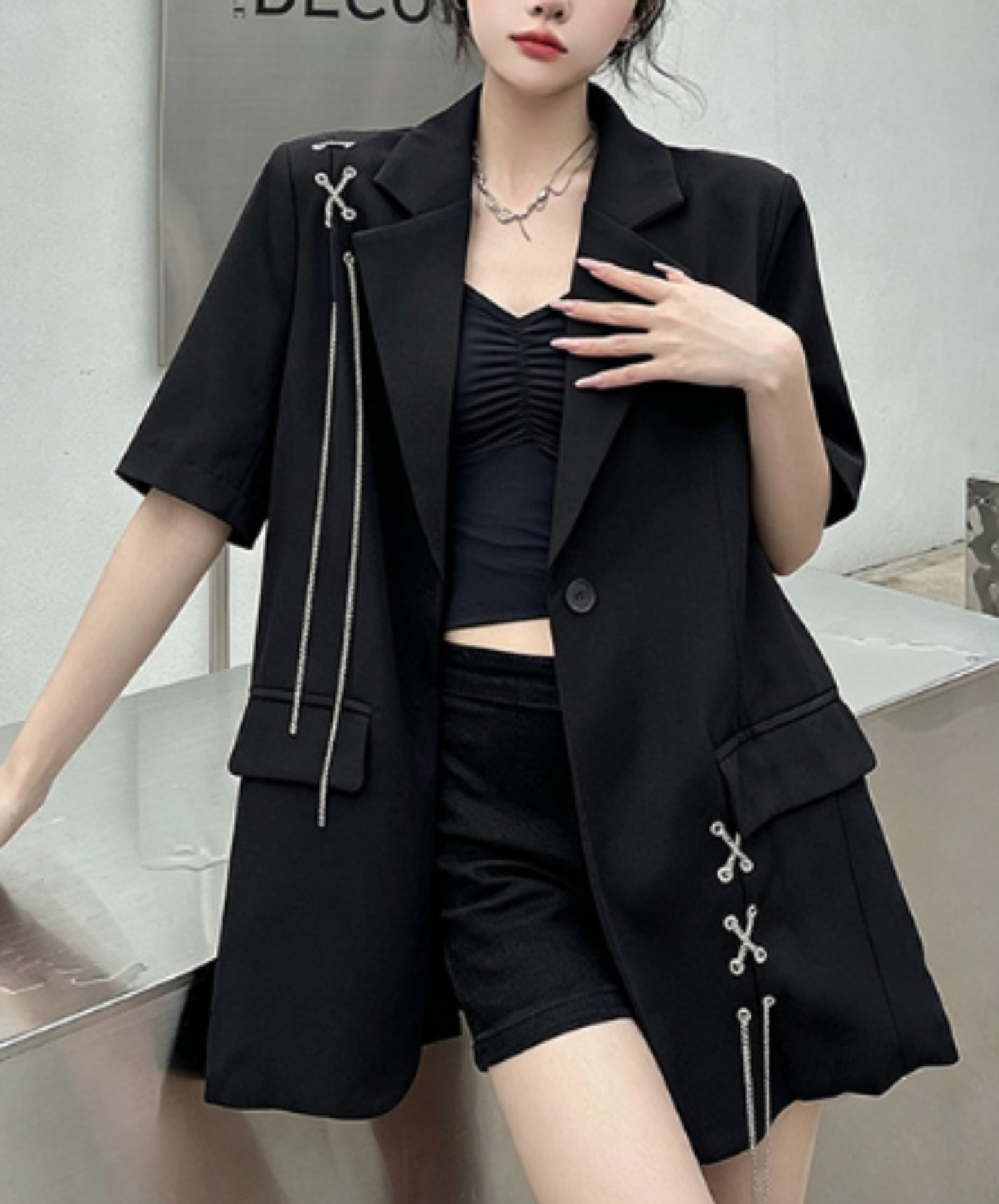 lace-up chain design jacket EN3005