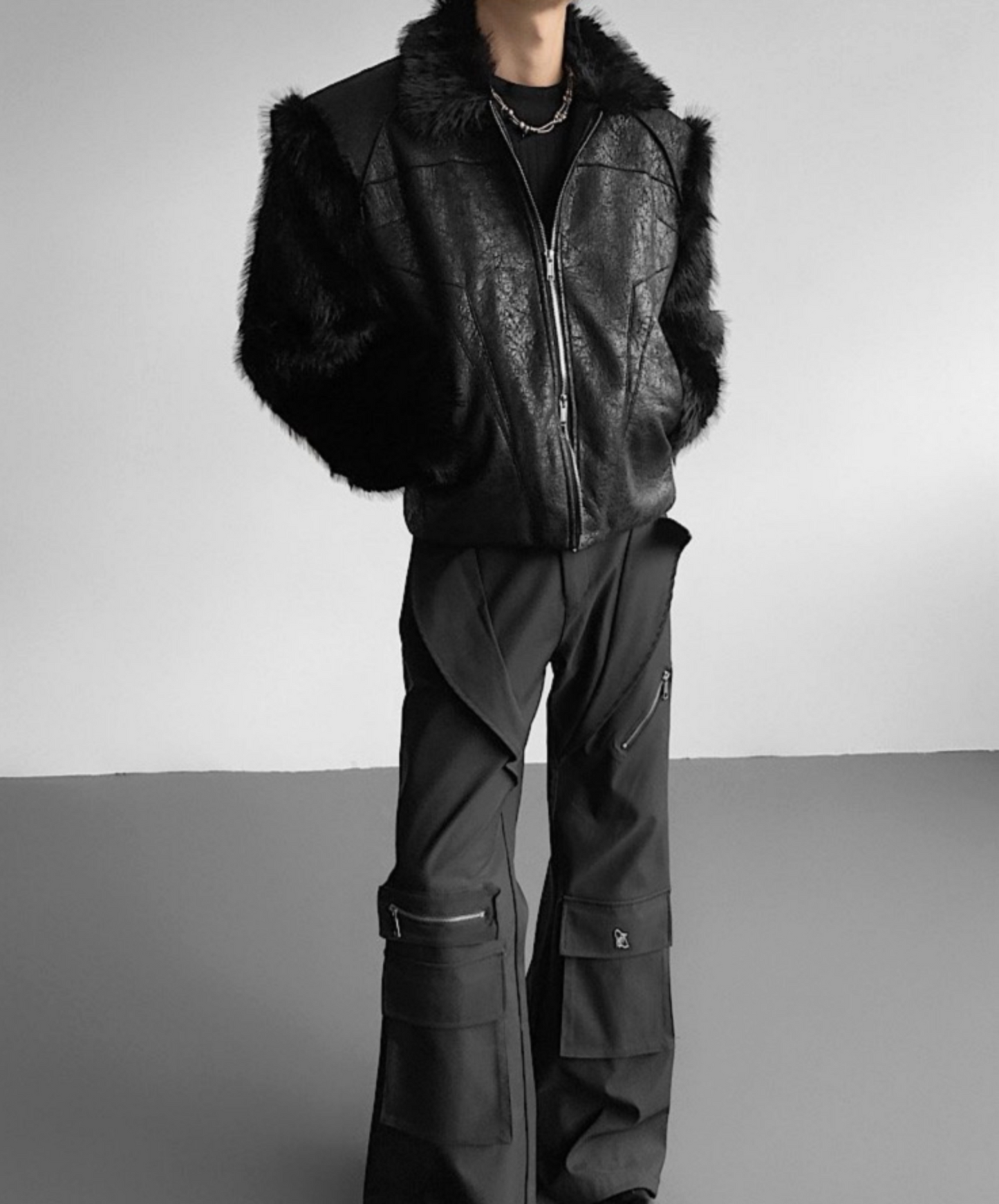 patchwork fur shorts jacket EN2530