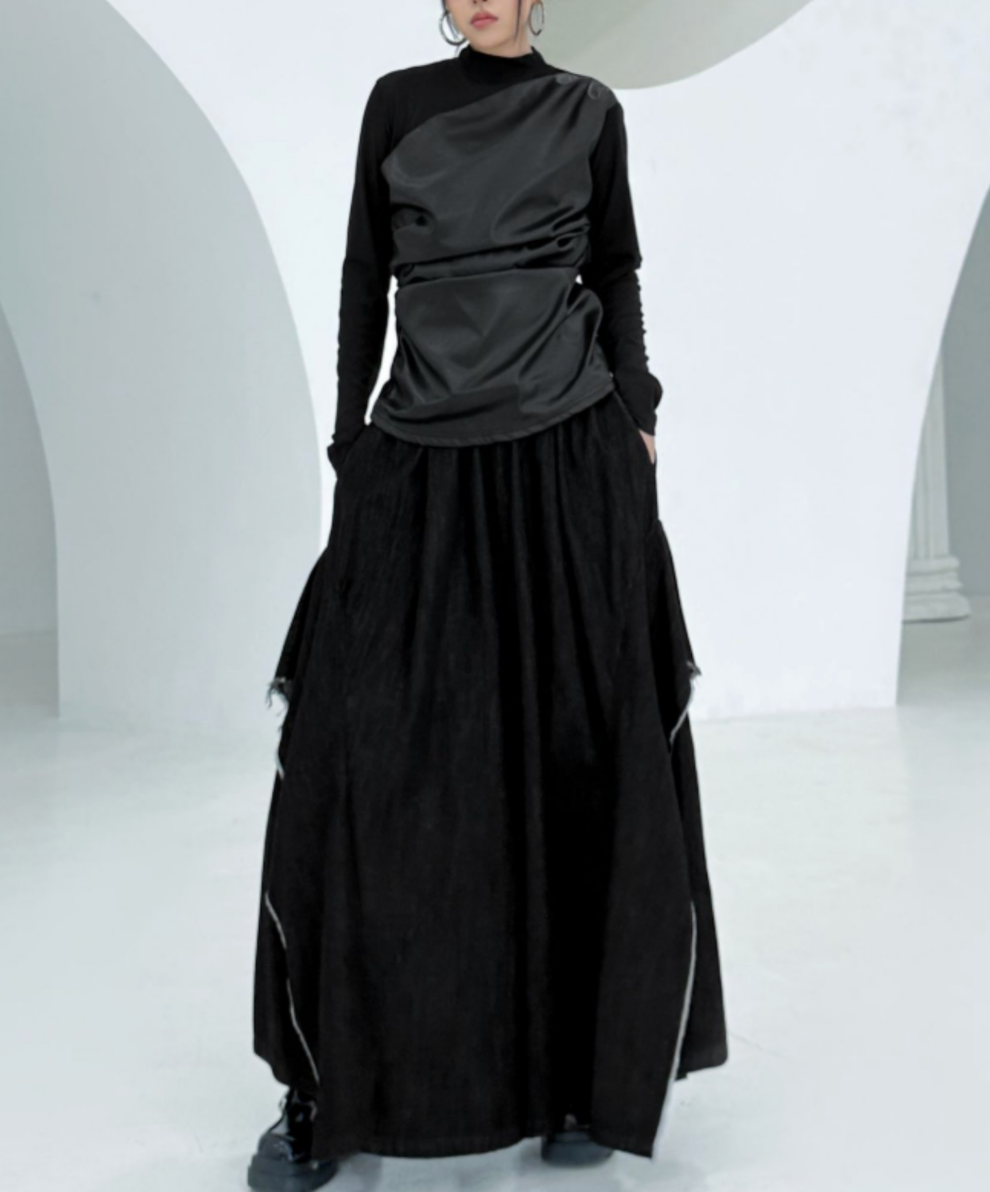 american patchwork high waist wide pants EN2781