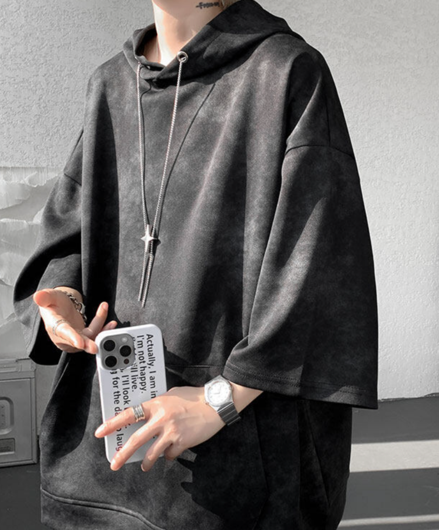 star motif neck strap hoodie EN2845