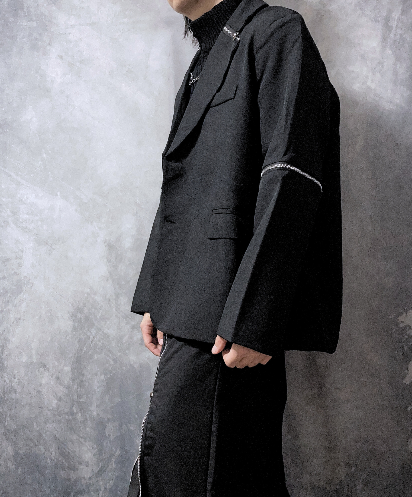 【style64】dark mode outfit set EN1883（jacket + sweater + pants set）