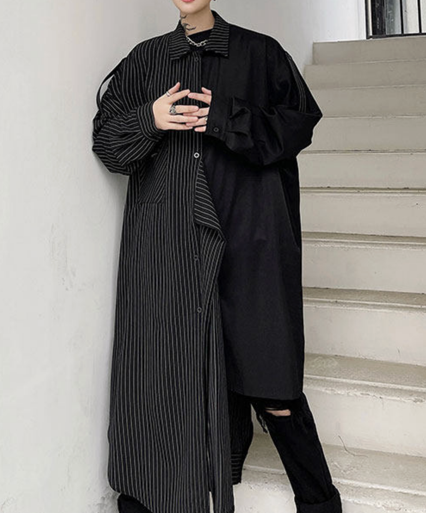 fake two-piece asymmetrical long shirt EN2762