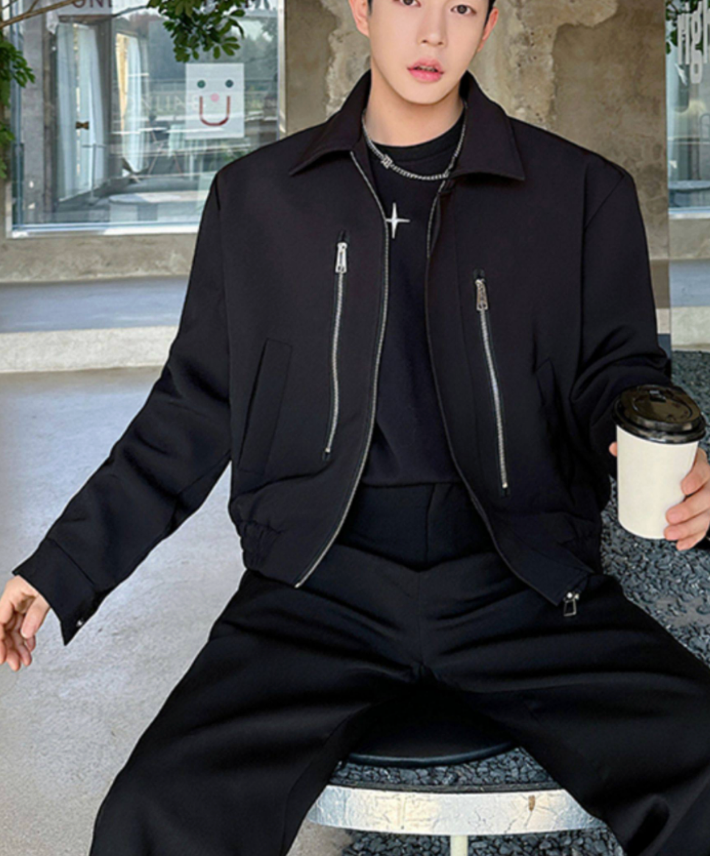 unique lapel zipper decoration jacket EN2670