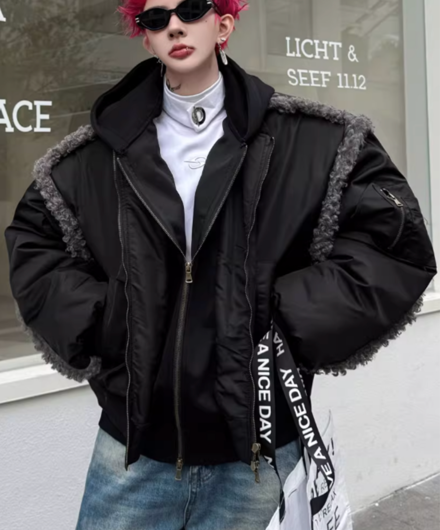 faux fur connection shorts jacket EN2563