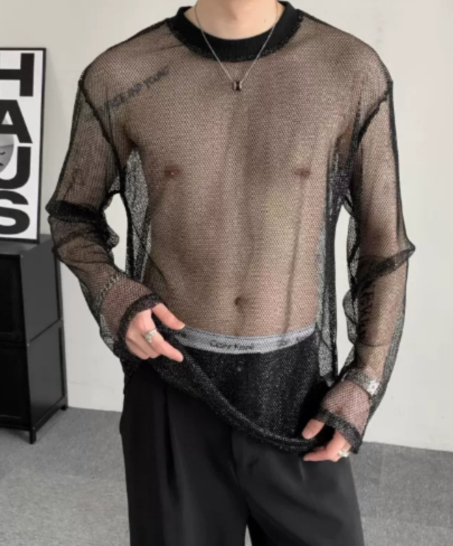 sheer mesh long-sleeve top t-shirt EN3064