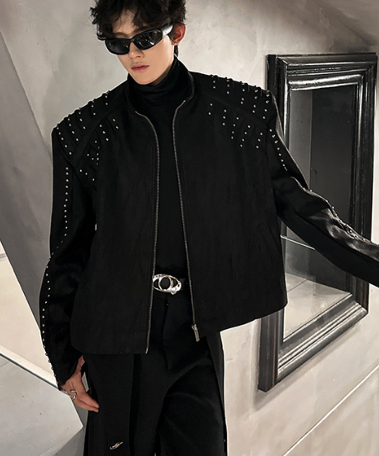 metal stud embellished shorts jacket EN2505