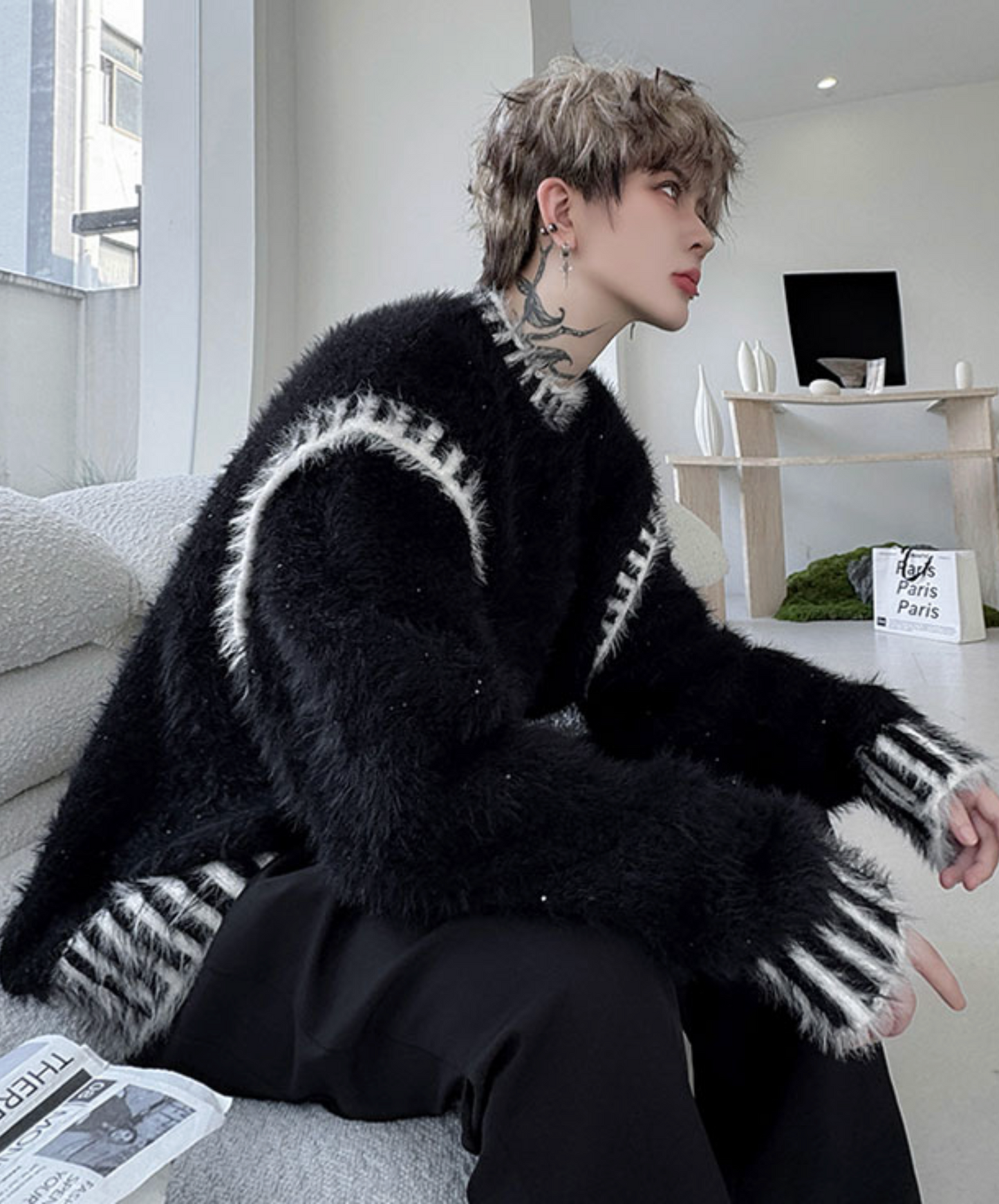 dark retro colorblock stitching sweater EN2532