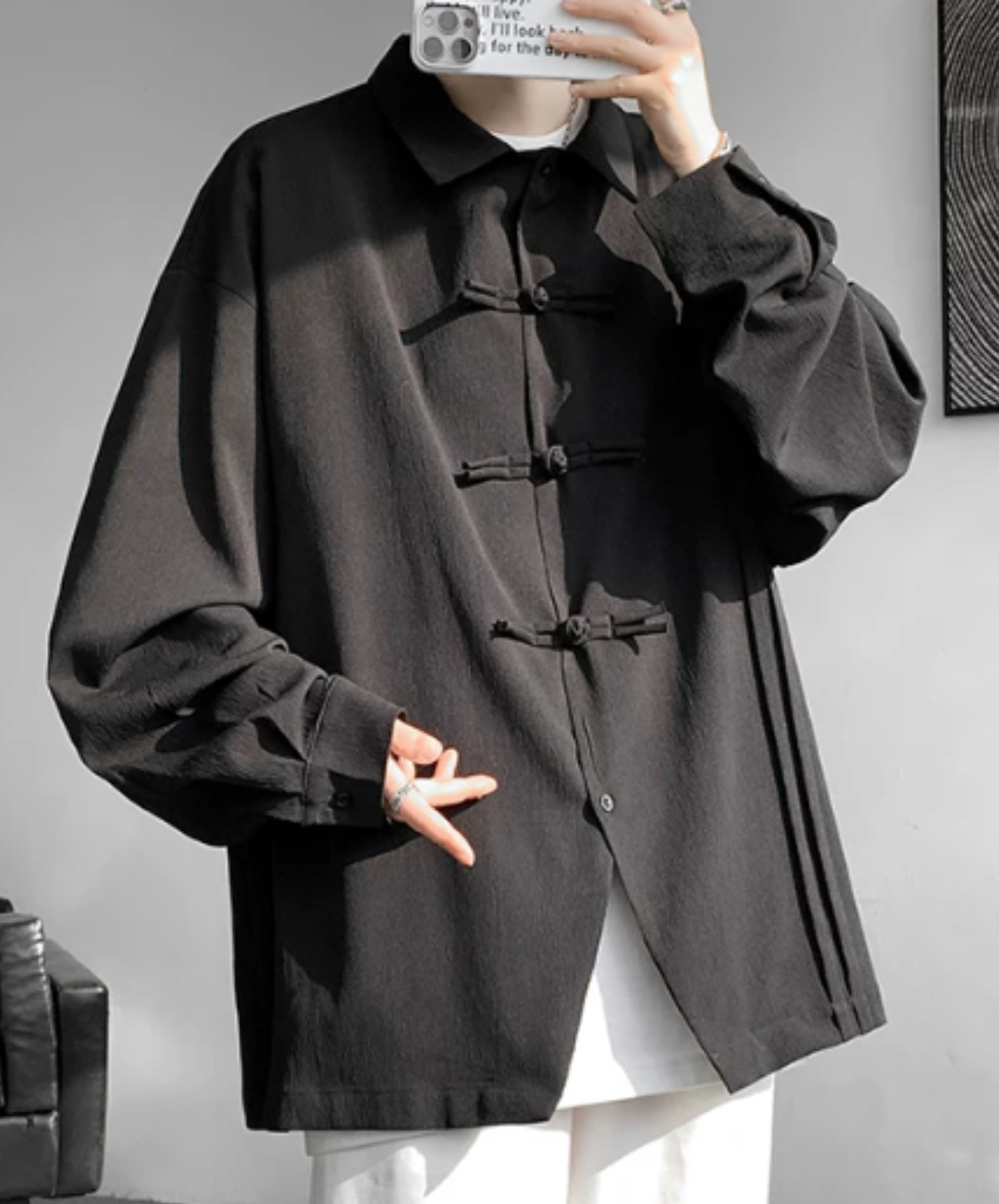 chinese-style button wrinkle processing shirt EN2871