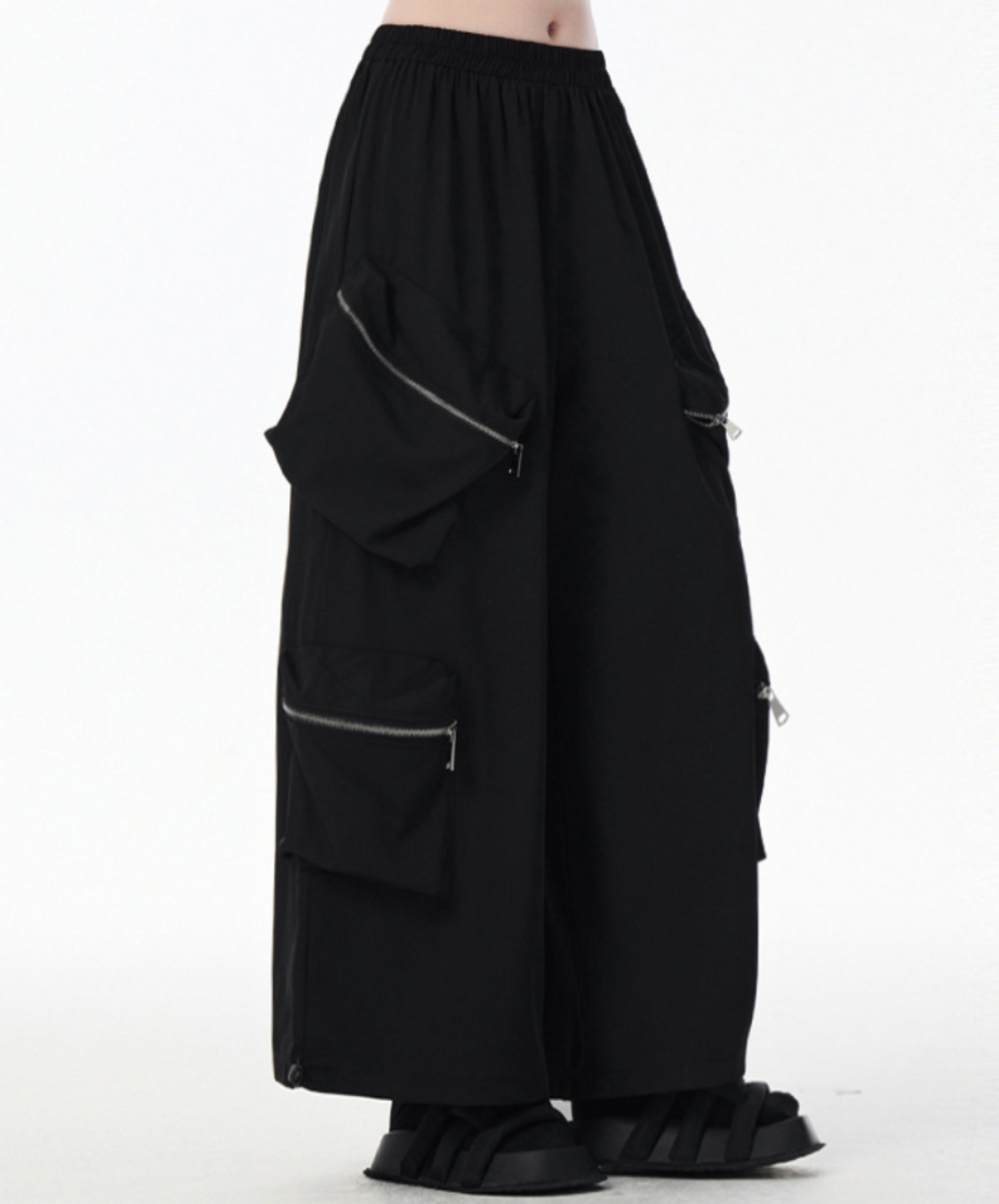 3d zipper pockets wide pants EN2336