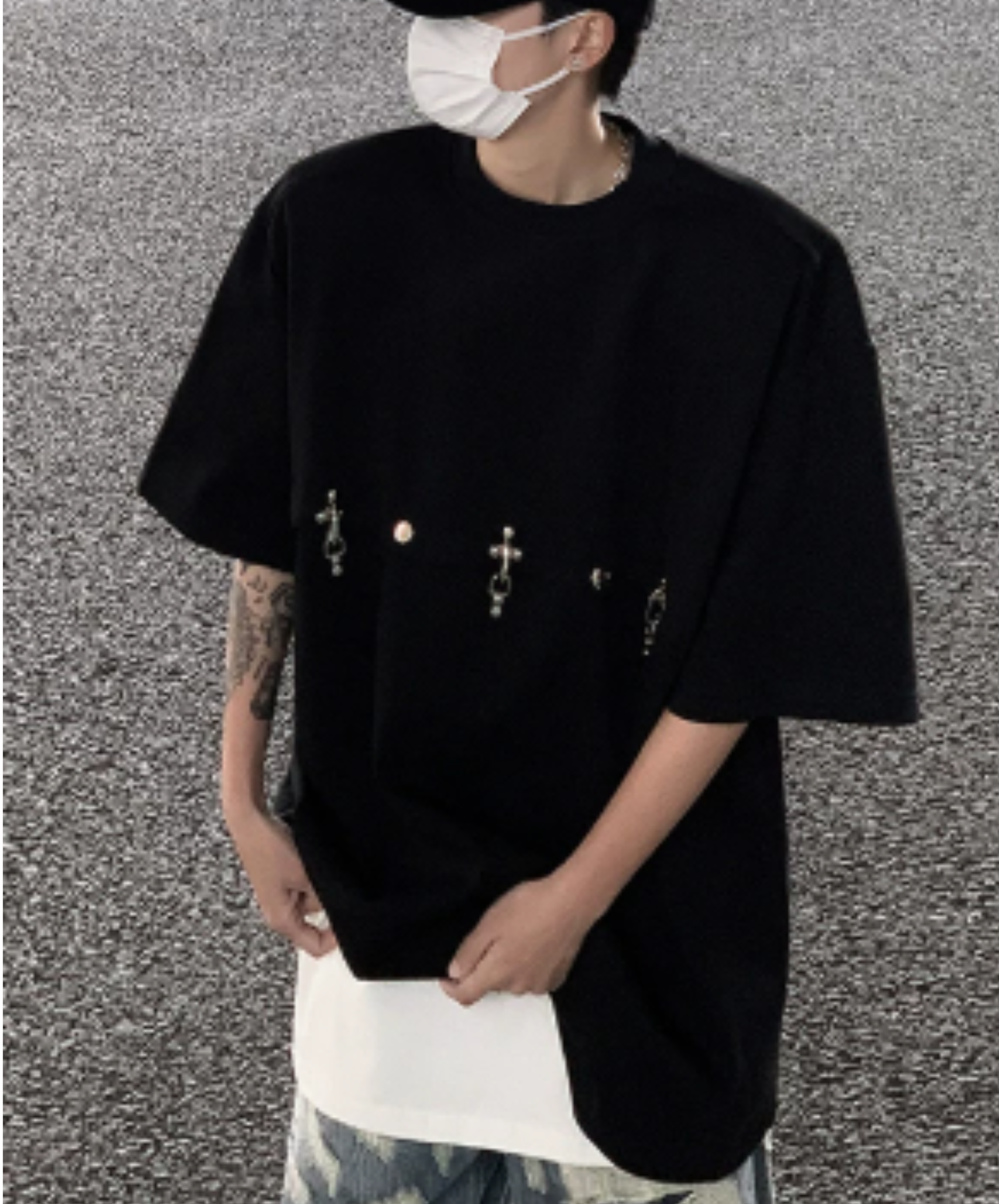 airplane-shaped buckle connector t-shirt EN2926