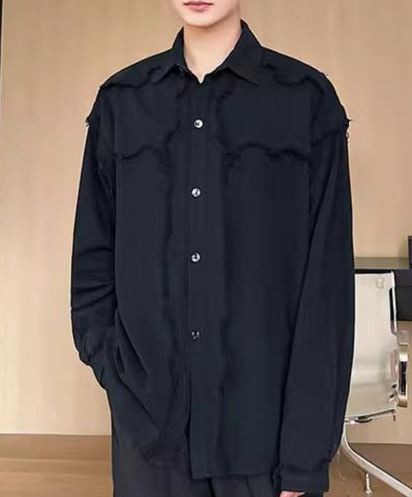 dark thin fringed jacquard shirt EN2376