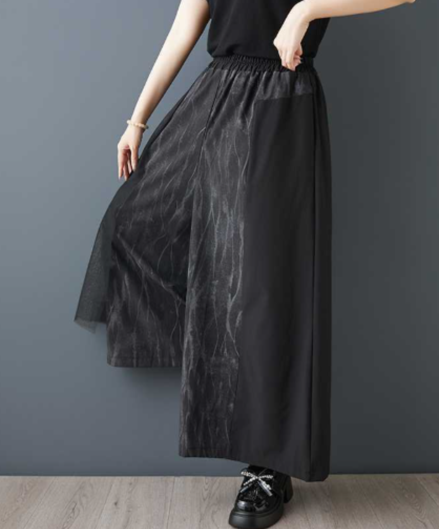 casual mesh patchwork style wide pants EN3053