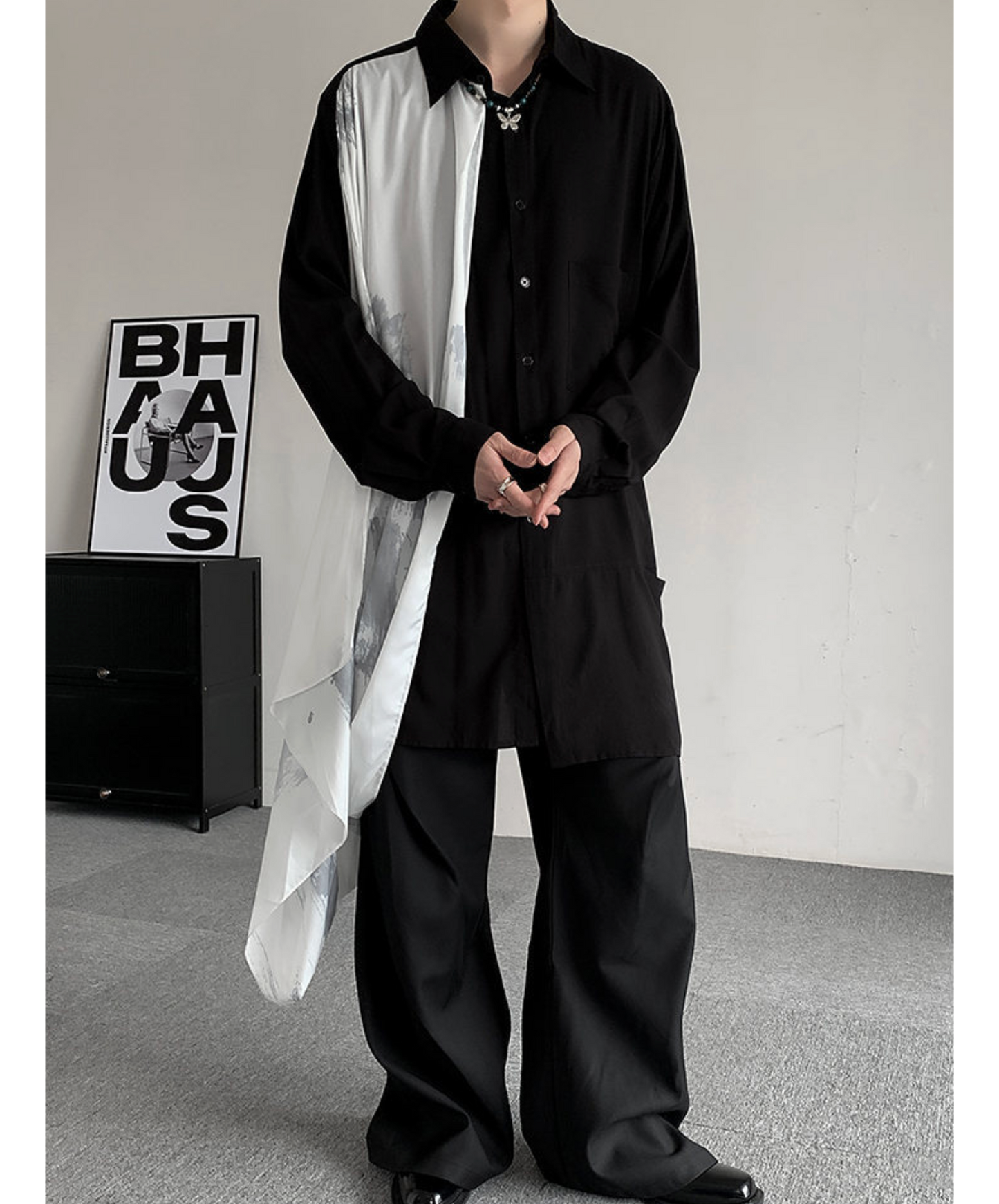 irregular white silk scarf long shirt EN2427