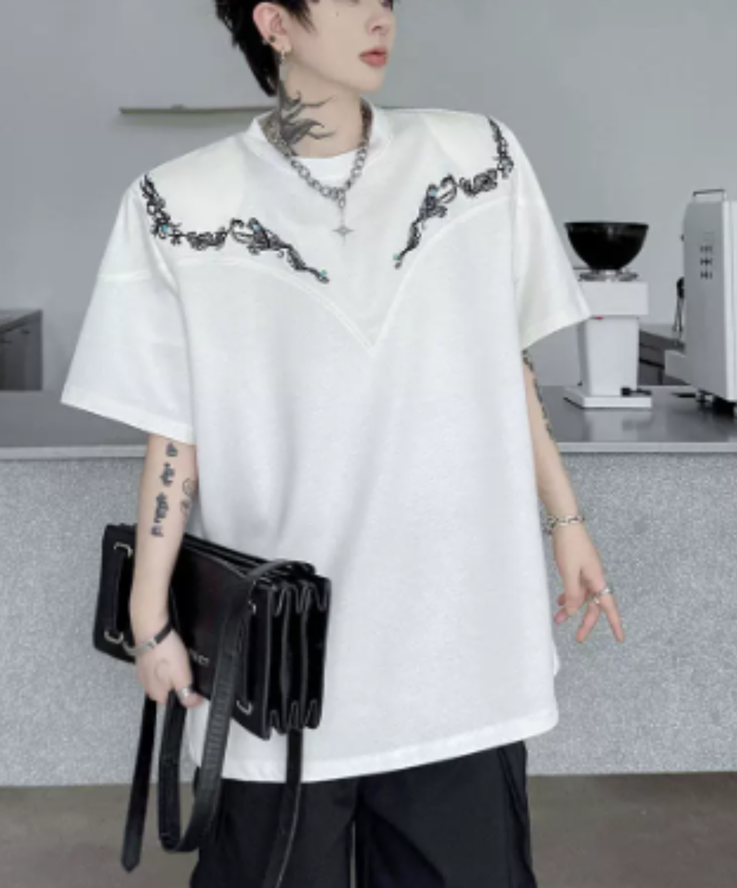 retro embroidery beads t-shirt EN2873