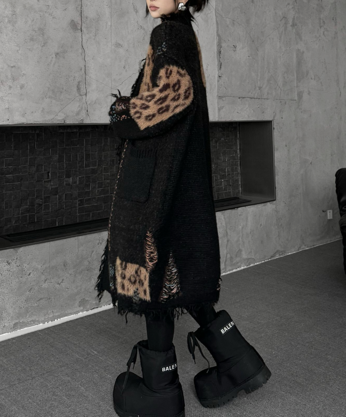 leopard print patchwork cardigan EN2575