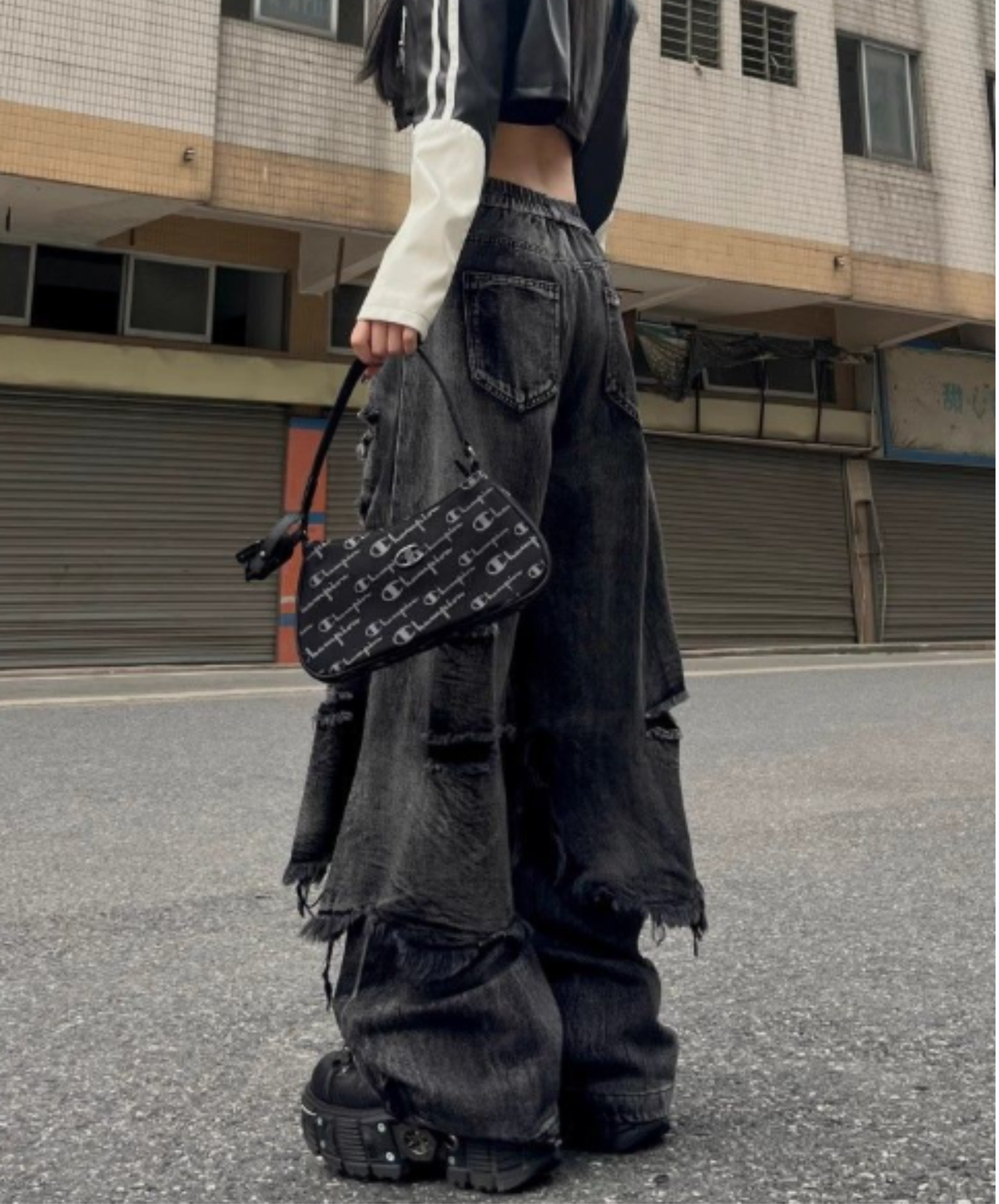 distressed finish with a layered look wide pants EN3173