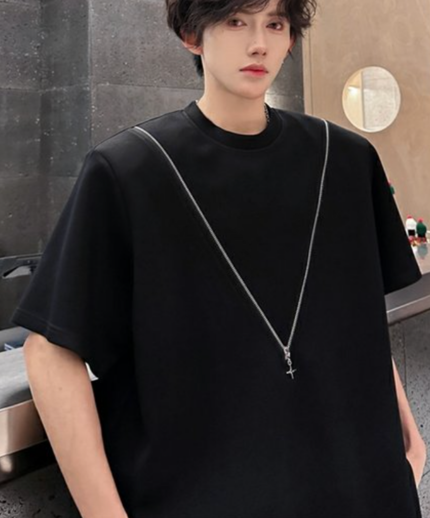 v-shaped zip-up design t-shirt EN2074