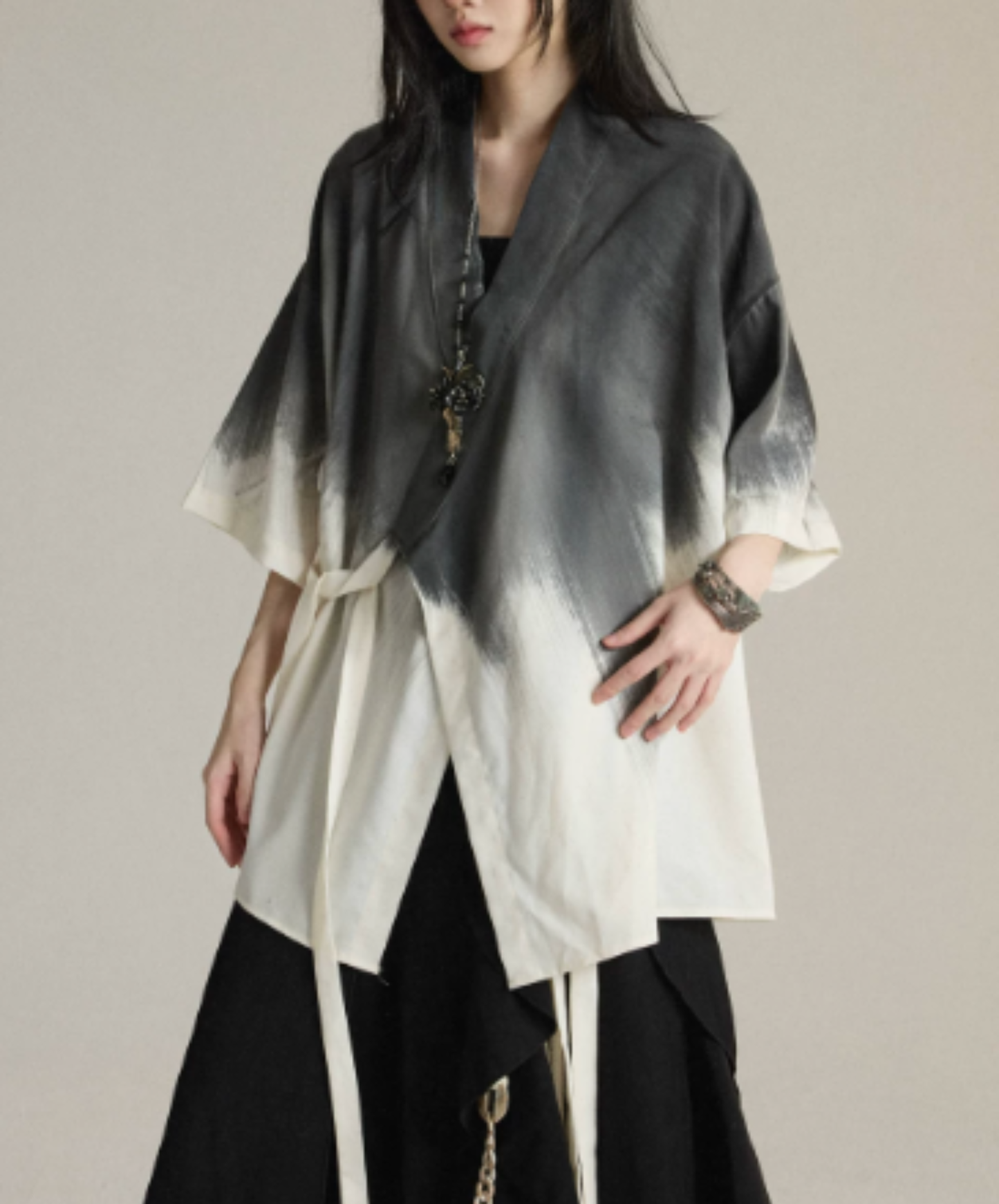 tie-dye print with waist tie jacket EN3010