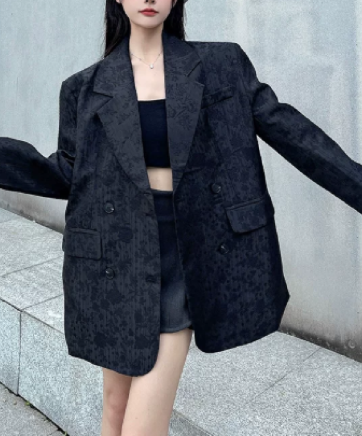 peaked lapel boxy silhouette jacket EN3209