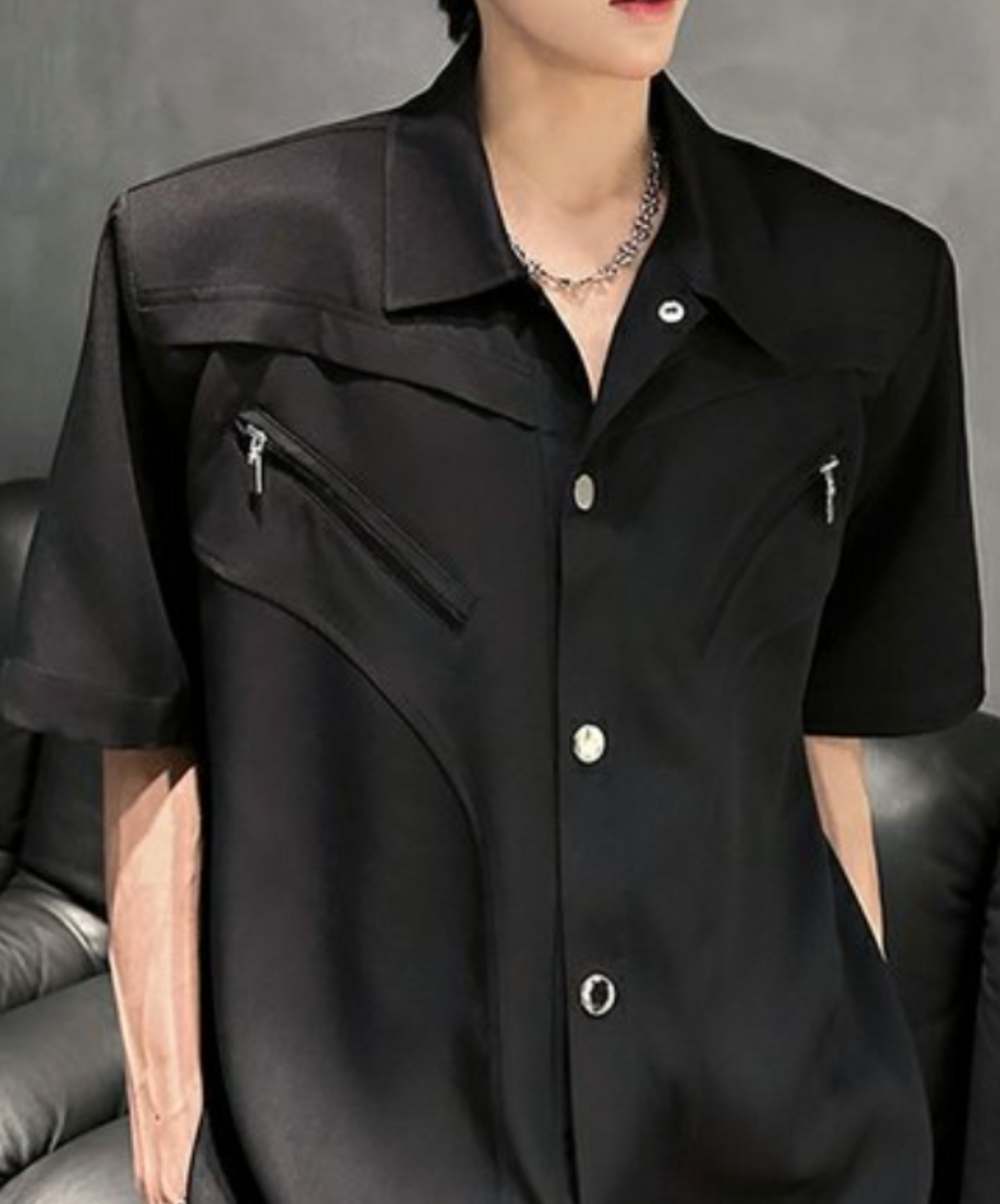 rich metal button zip pocket shirt EN2096