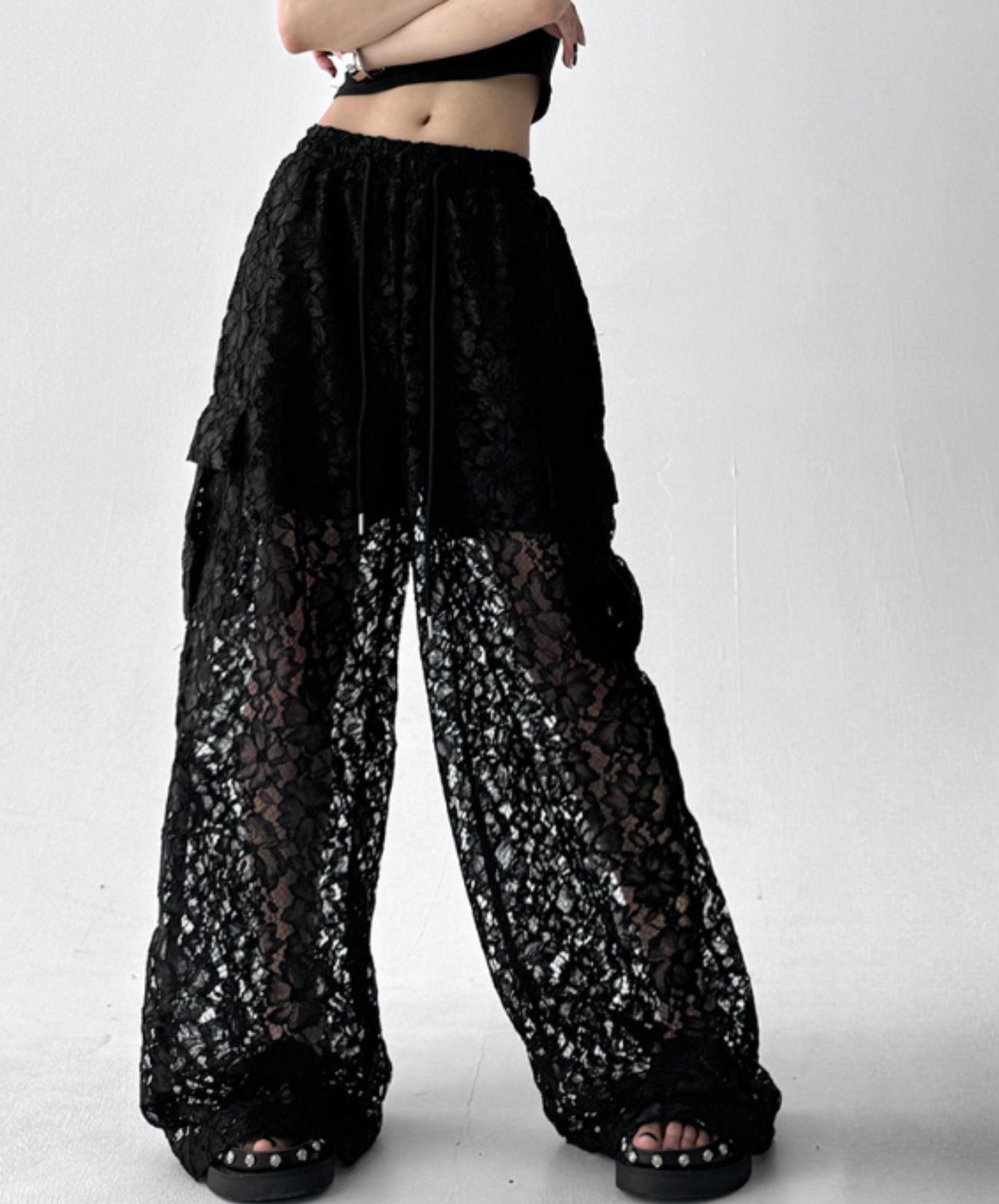 casual sheer lace style wide pants EN3105