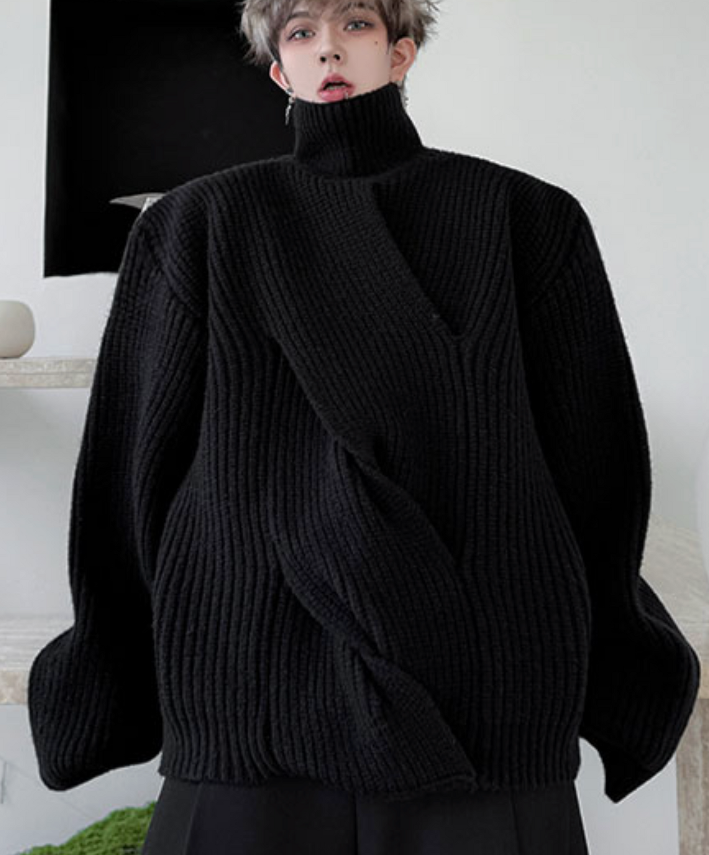 plain twist knit high neck sweater EN2524