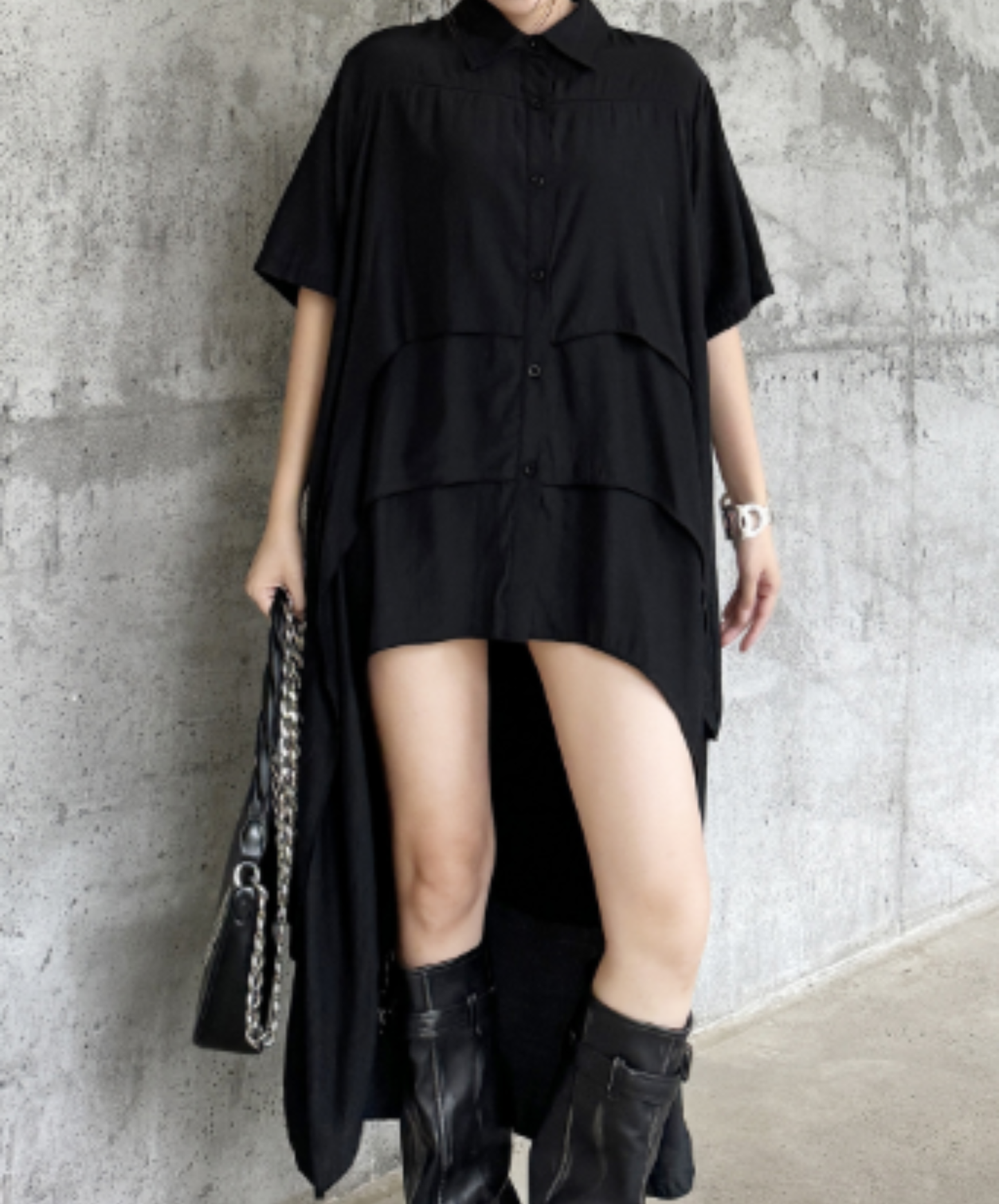 Irregular design short-sleeved long shirt EN2955