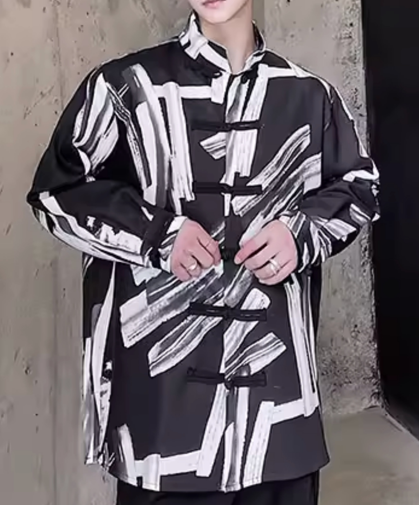 splicing print stand collar shirt EN2819