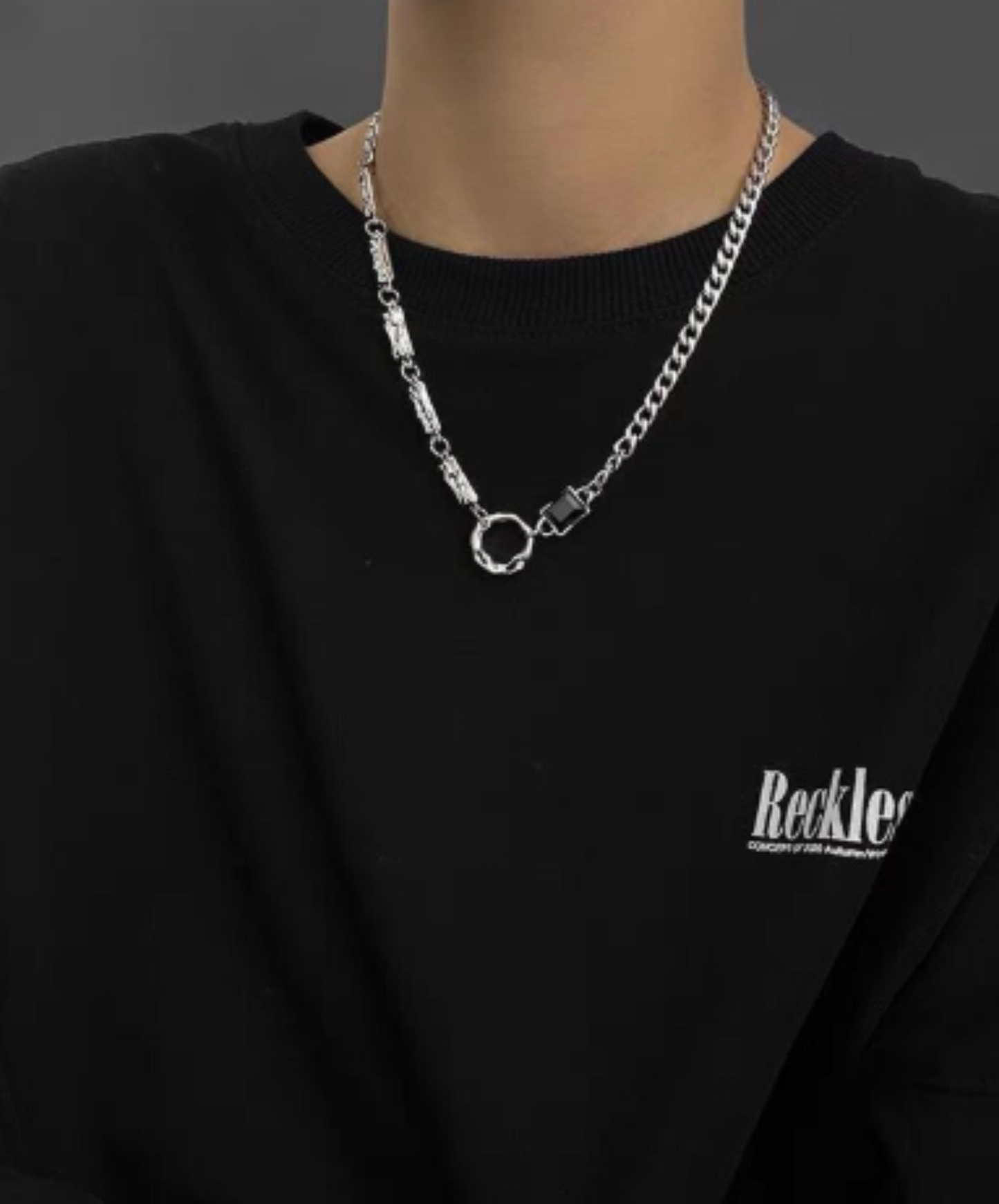 black crystal and titanium chain necklace EN3035