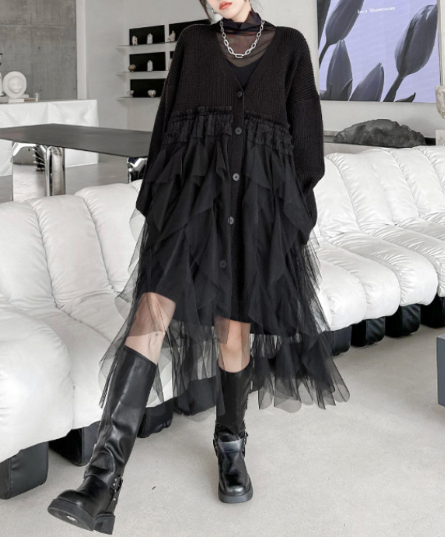 layered ruffle tulle cardigan EN2448