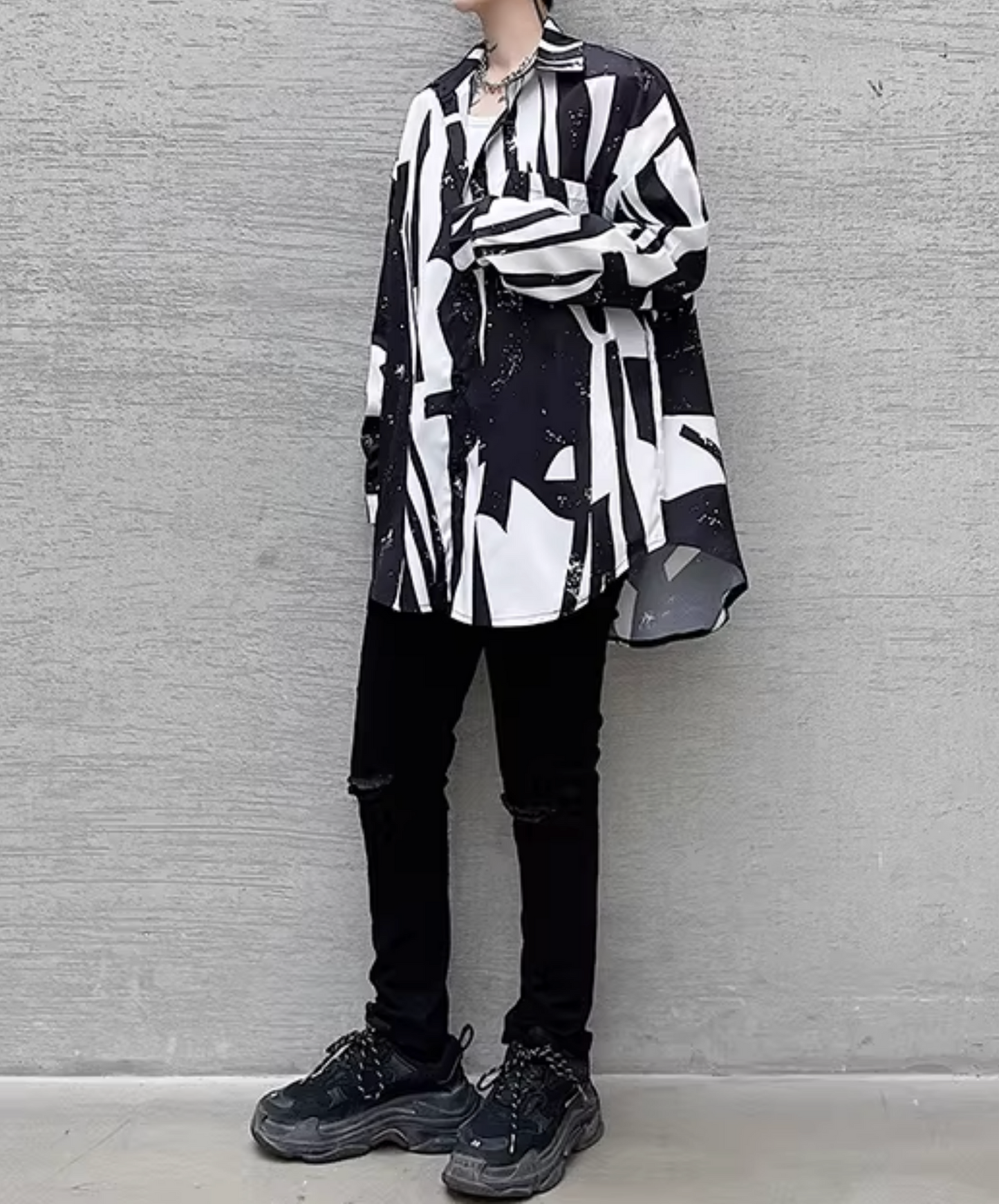 dark black and white print shirt EN2832