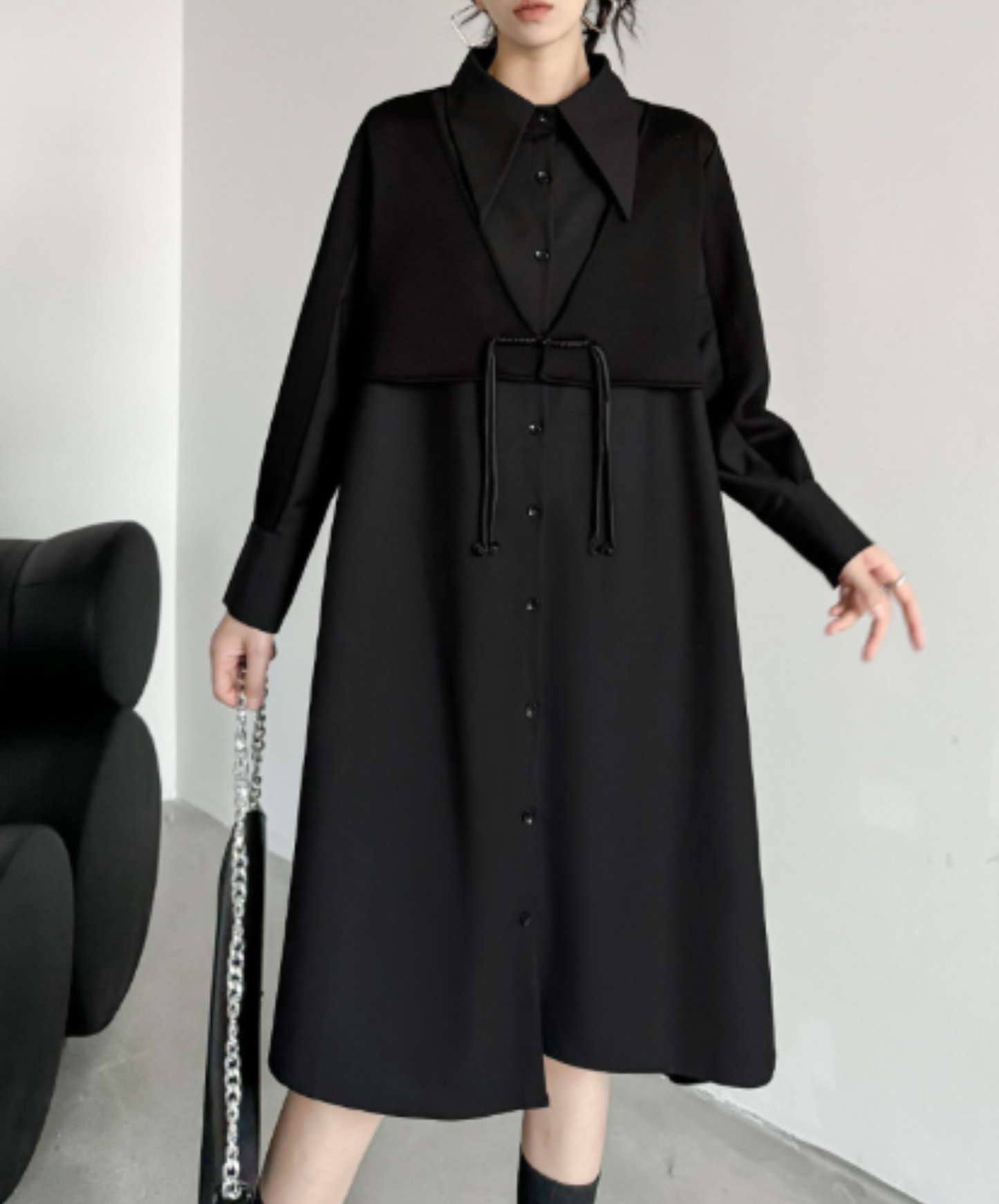 layered-look fringe vest style long shirt EN3135