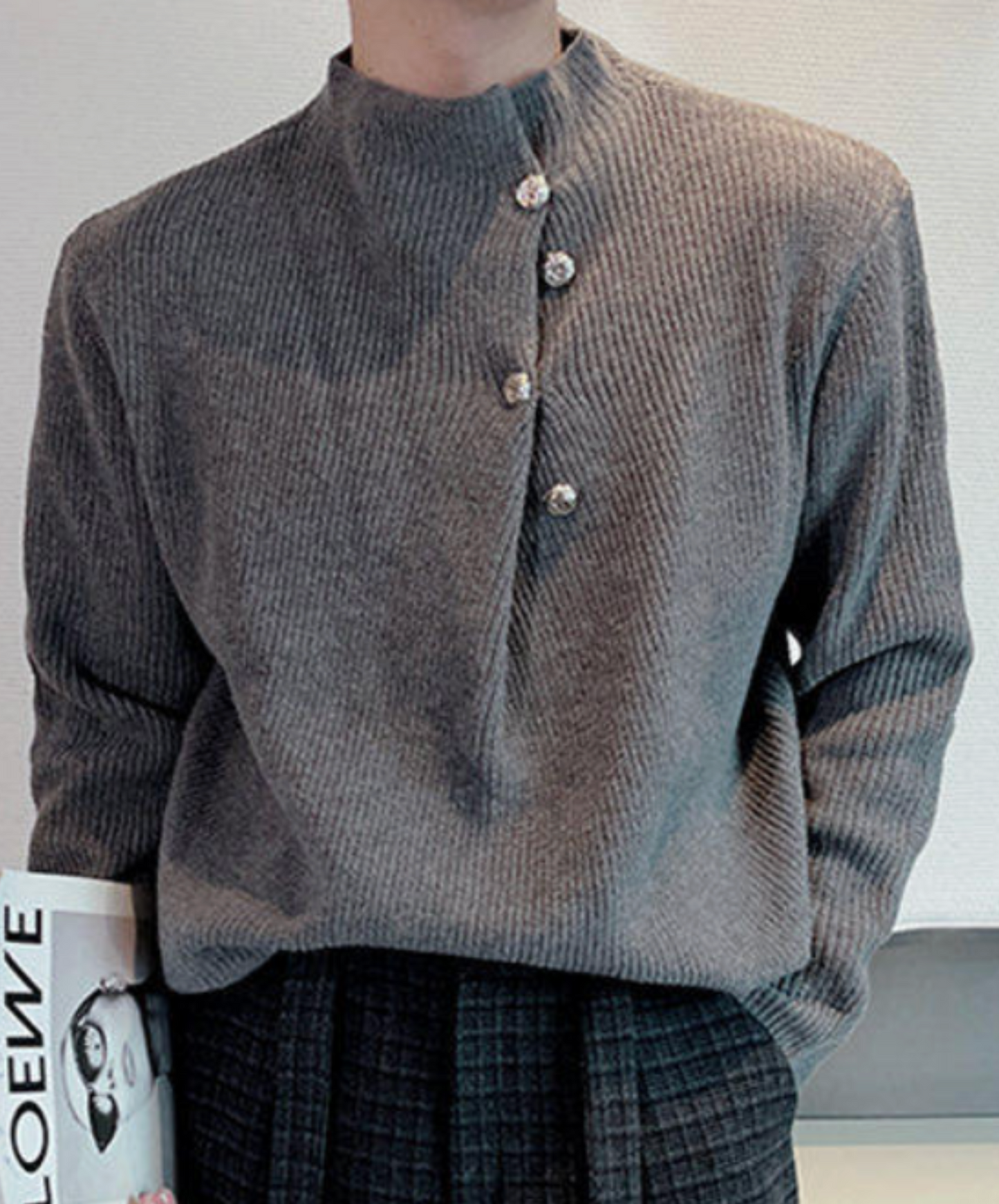 semi-high neck button sweater EN2636