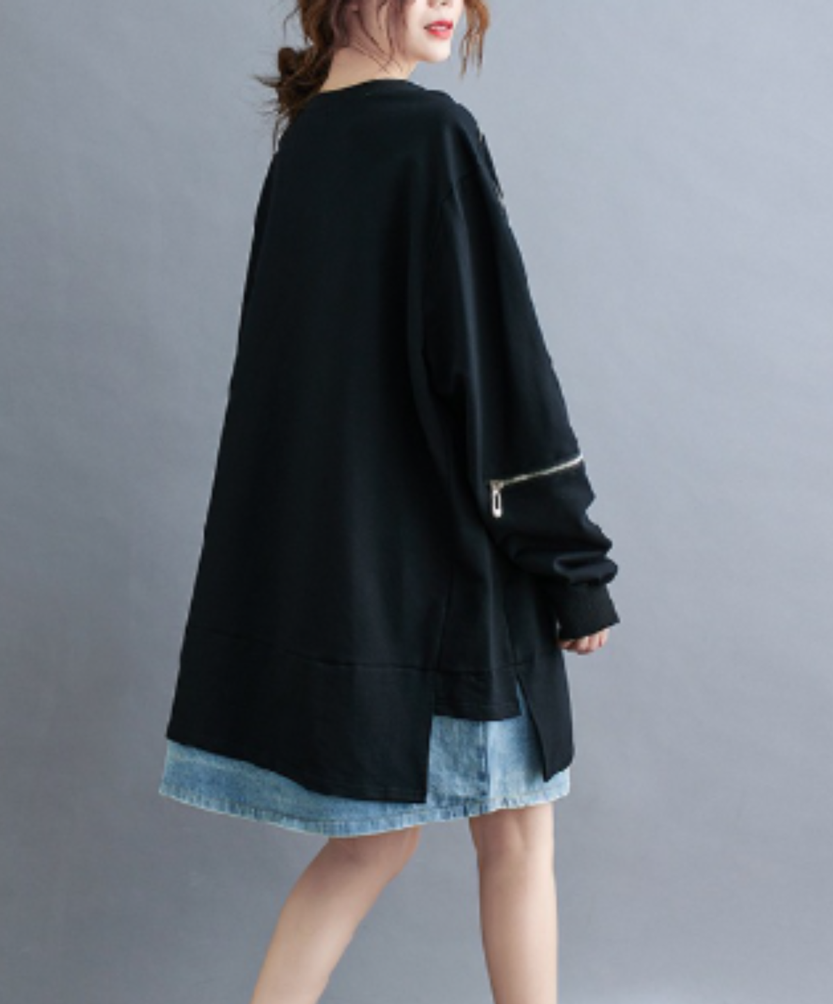 zip-detail side slits sweatshirt EN3217