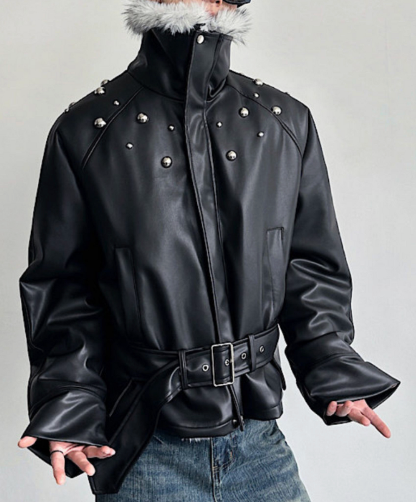 faux wolf fur collar jacket EN2587