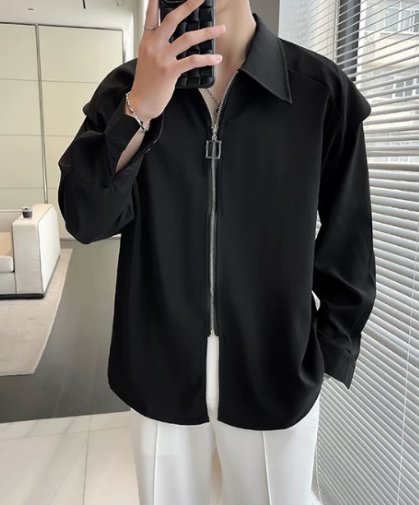 zip-up design long sleeves shirt EN2872