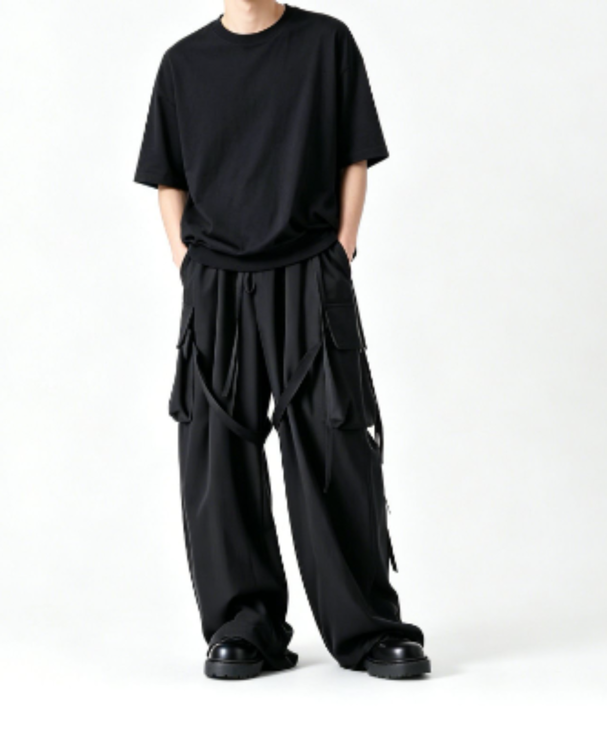 dark side flap pocket with strap wide pants EN3259