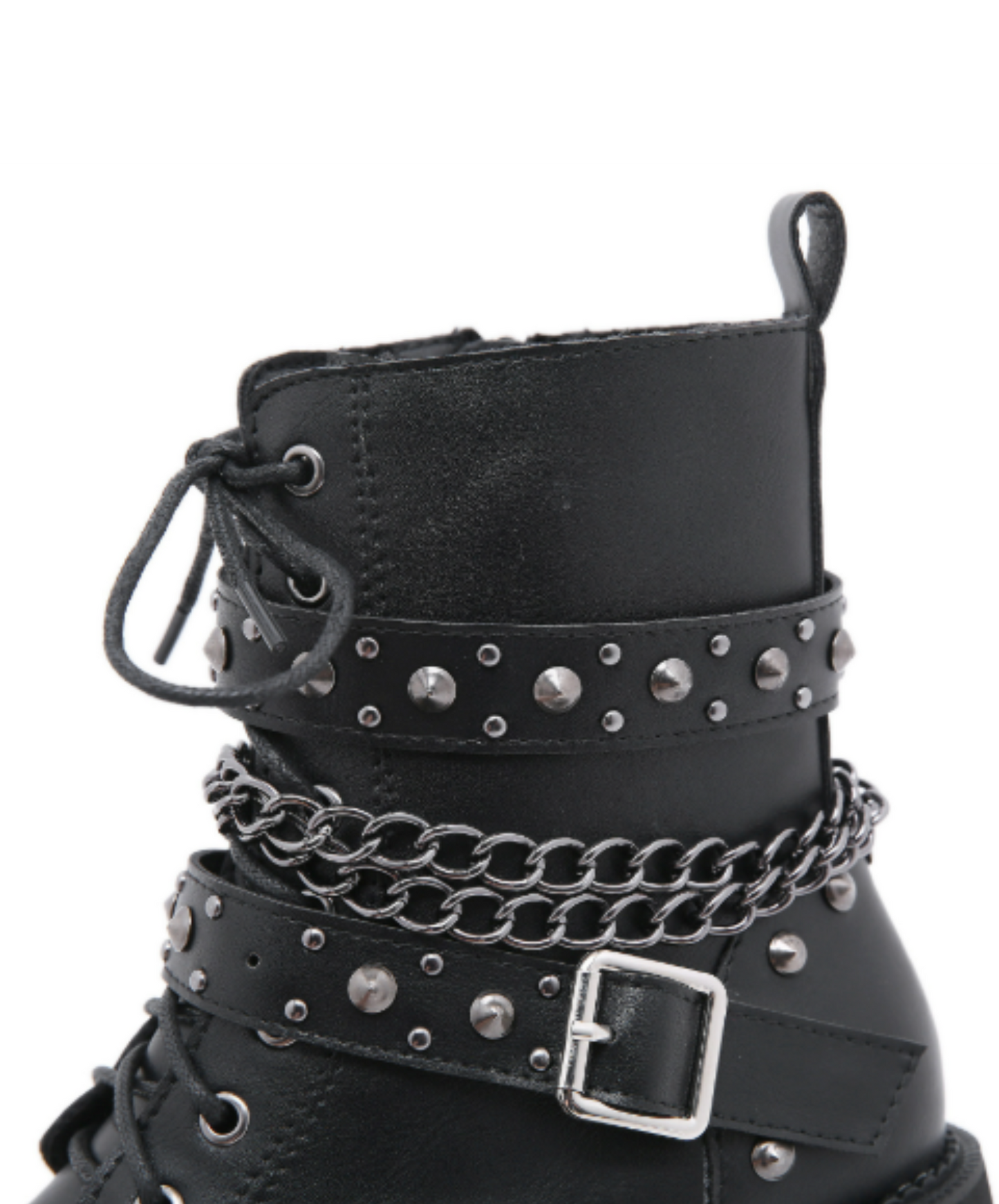 rivet belt x thin chain zip up boots EN2004