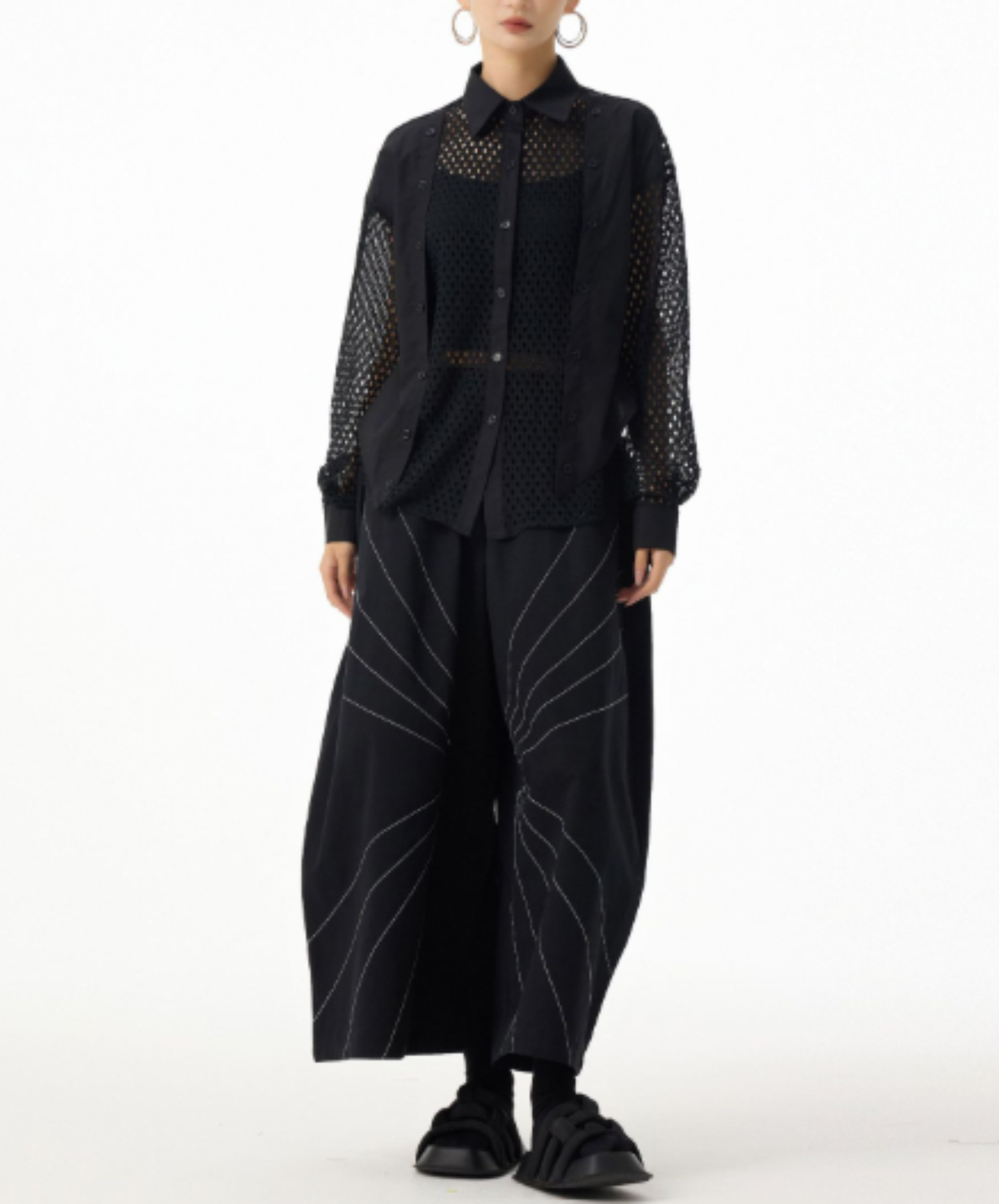 mesh patchwork sheer shirt EN2988