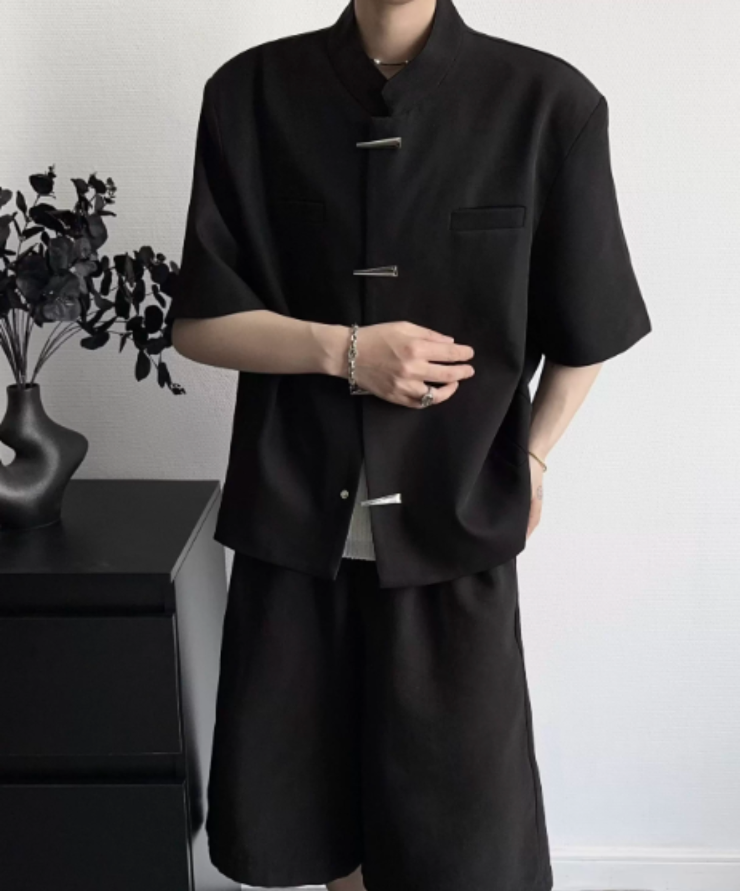 metal button stand collar shirt shirt EN2951