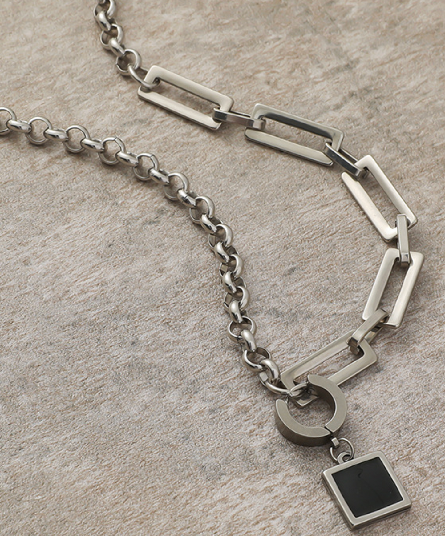 square chain black stone necklace EN2515