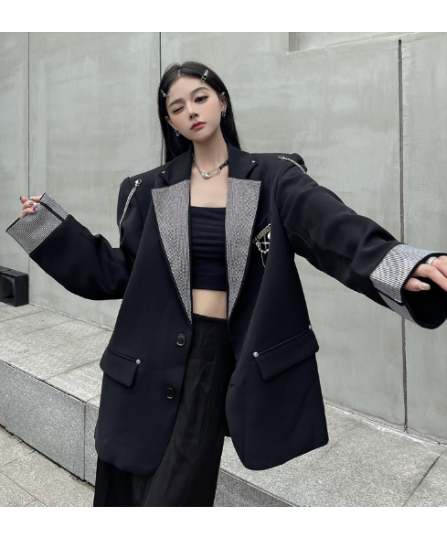 metallic-like chain decoration jacket EN1985