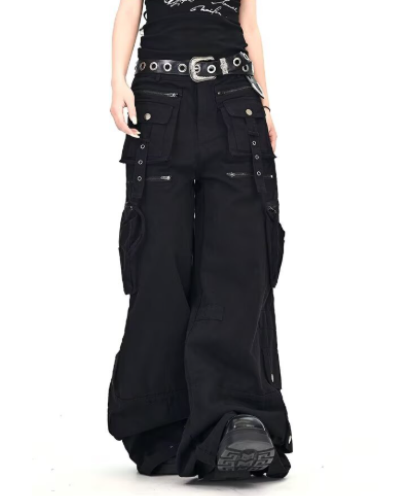 blackwash loose straight hair wide pants EN2911