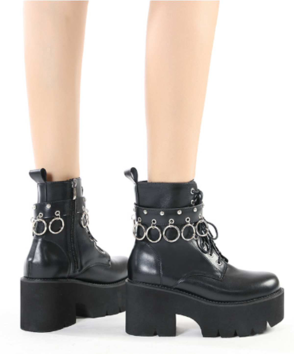 lace-up design studs and metal rings boots EN3247